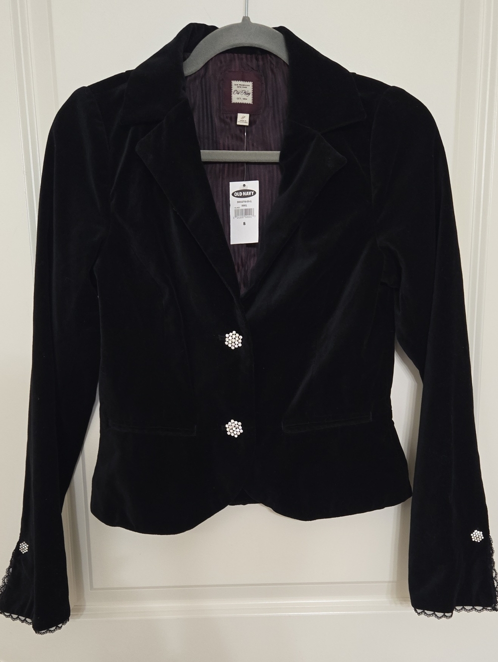 Old Navy Black Velvet Blazer with Rhinestone Buttons